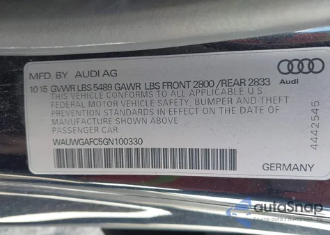 2016 Audi A7 3.0T Premium Plus from USA, damaged, VIN WAUWGAFC5GN100330